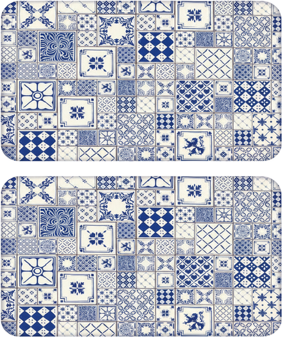 FAmILyLIFE 生活 奈米硅藻土速乾防滑吸水地墊, 方型花磚 藍色 + 白色, 2個