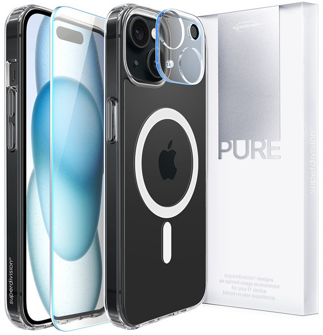 슈퍼디비전 퓨어 맥세이프 올인원 맥세이프 케이스 + 액정 강화유리 + 카메라 강화유리 세트