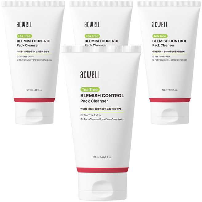 아크웰 티트리 블레미쉬 컨트롤 팩 클렌저 120ml, 4개, 1개입