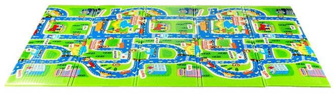 baby mambo 蔓葆 摺疊遊戲墊 1.2kg, 城市圖款 綠色 + 藍色