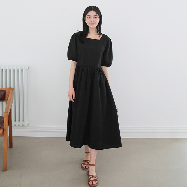 프롬코 여성용 통기성 반팔 퍼프 롱원피스 FRC197