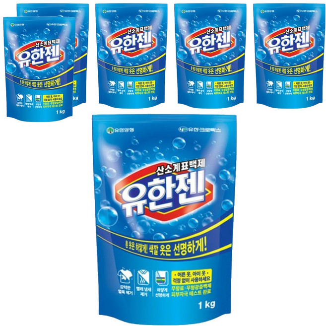 유한젠 산소계 표백제 분말형 리필, 1kg, 6개