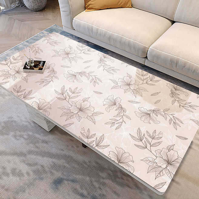 好物良品 印花質感生活軟玻璃防油防燙防髒PVC餐桌墊, 120 x 60cm, 1個, 金邊杜鵑