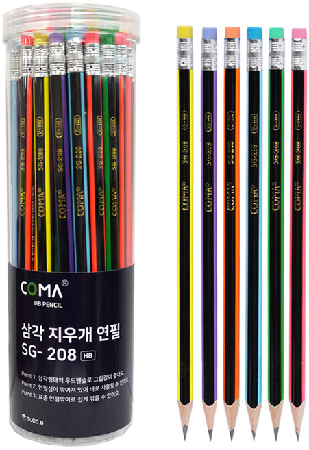 투코비 코마 삼각지우개연필 HB SG-208, 혼합색상, 48개