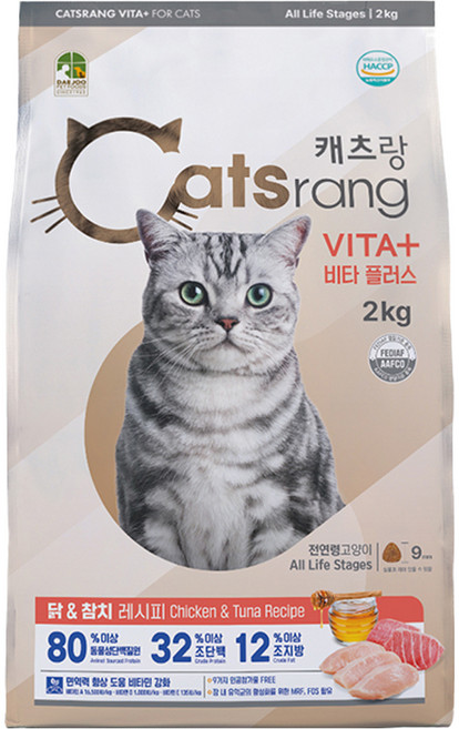 캐츠랑 전연령 고양이 비타플러스 건식사료, 닭+참치, 2kg, 1개