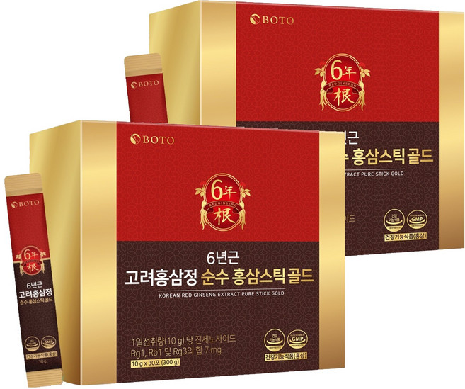 보뚜 6년근 고려홍삼정 순수 홍삼스틱 골드 10g x 30p, 2개, 300g