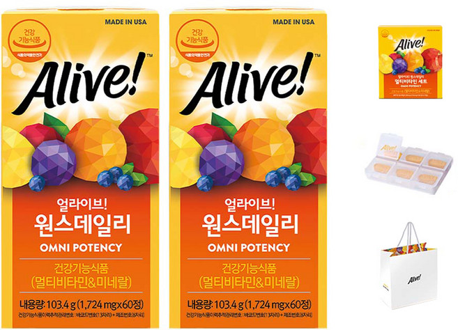 Alive Alive!綜合維他命礦物質補充錠 103.4g 2罐+禮物組, 120顆, 1組