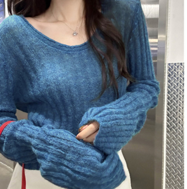 더플로우커머스 여성용 톡톡컬러 슬림핏 기본 골지 니트 티셔츠