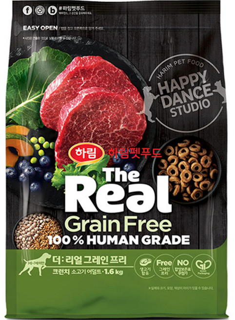 하림펫푸드 더리얼 그레인프리 크런치 어덜트 강아지사료, 소, 1.6kg, 1개