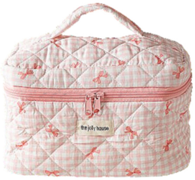 데일블룸 화장품 파우치 다용도 대용량 기저귀 수납가방, 체크핑크