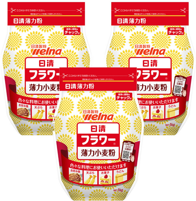 welna 日清製粉 薄力小麥粉, 1kg, 3包