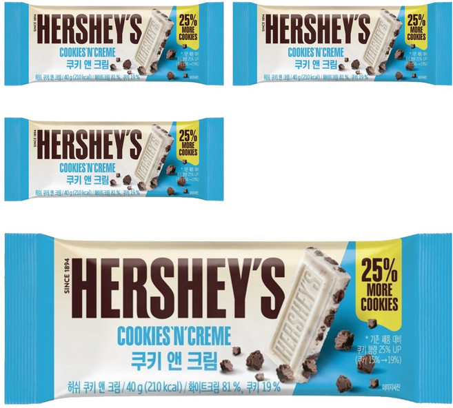 허쉬 쿠키 앤 크림 초콜릿, 40g, 4개