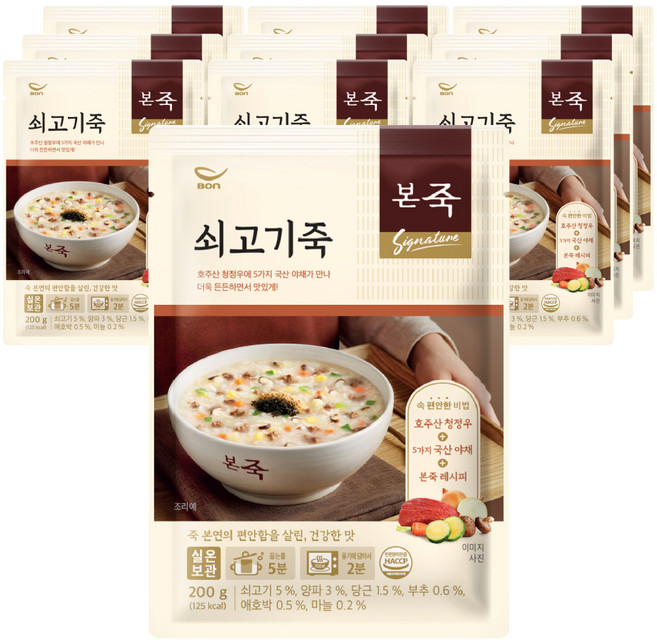 본죽 파우치형 쇠고기죽, 200g, 10개