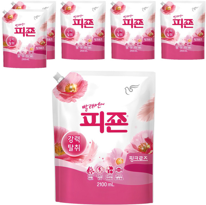 피죤 레귤러 섬유유연제 핑크로즈 리필, 2.1L, 6개