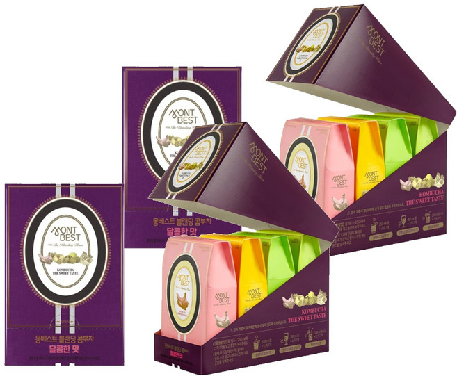 몽베스트 블랜딩 콤부차 달콤한 4가지맛 딸기바나나 유자파인애플 레몬라임 샤인머스캣망고, 5g, 40개입, 2개