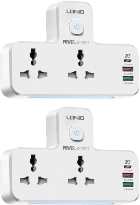 LDNIO 力德諾 雙孔夜燈 附USB PD + QC3.0 插座 3孔, 101mm, 白色, 2個