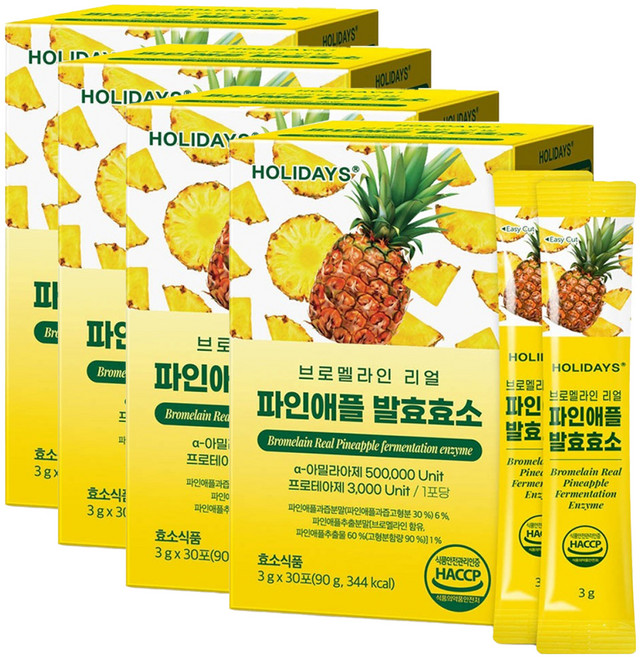 홀리데이즈 브로멜라인 리얼 파인애플 발효효소 30p, 90g, 4개