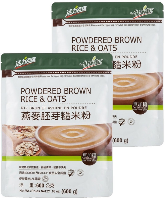 健康時代 燕麥胚芽糙米粉 無糖, 600g, 1入, 2包