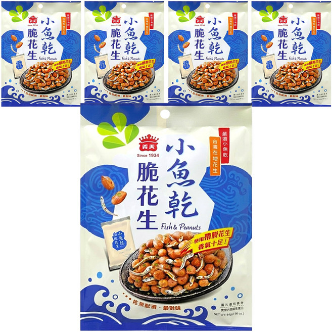 義美 小魚乾脆花生, 84g, 5袋