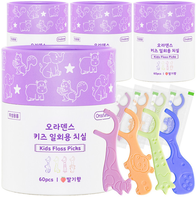 오라덴스 개별포장 키즈 일회용치실, 혼합색상, 4개, 60개입