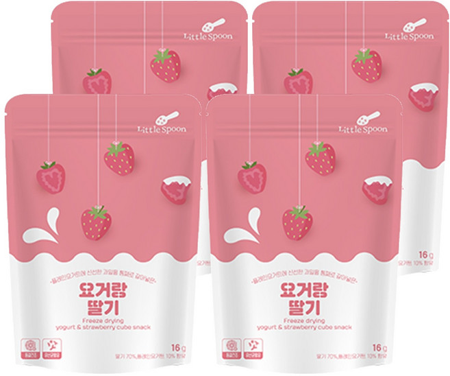 리틀스푼 요거트 큐브스낵, 요거랑 딸기, 16g, 4개