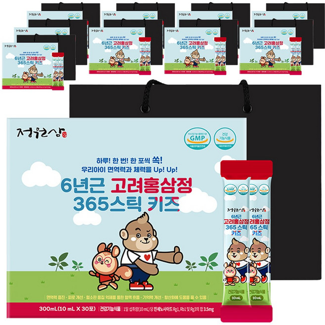 정원삼 6년근 고려홍삼정 365 스틱 키즈 30포 + 쇼핑백, 300ml, 10개