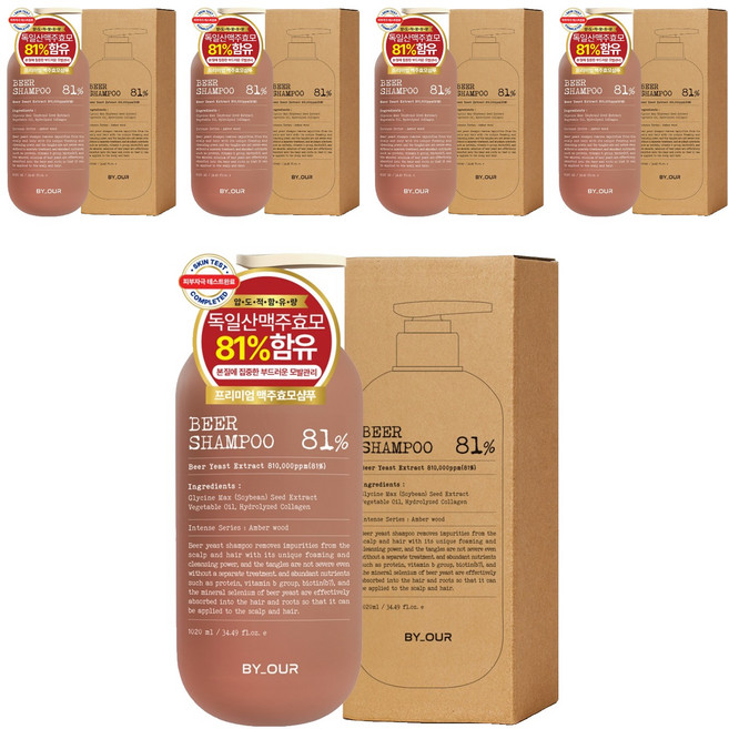 바이아우어 블랙비어81 탈모 샴푸 앰버 우드, 1.02L, 5개