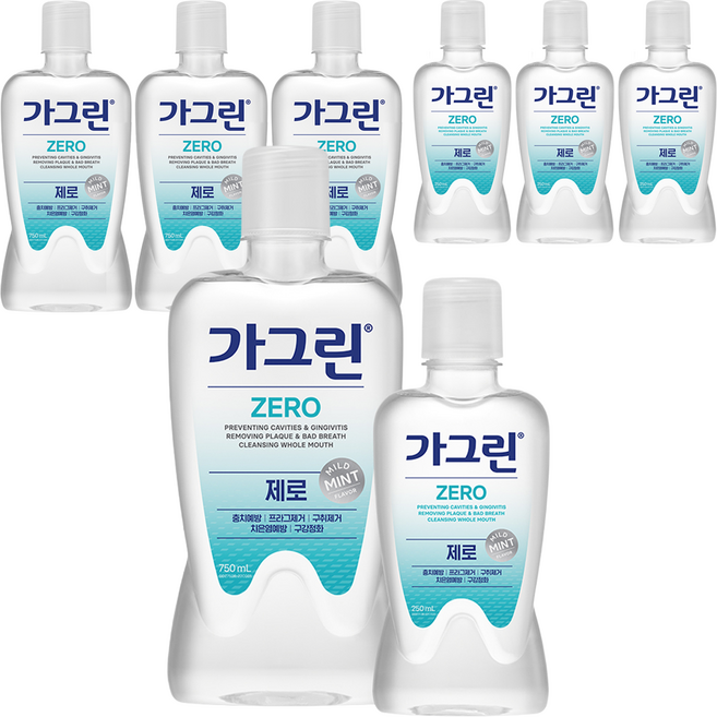 가그린 제로 구강청결제 750ml + 250ml, 4세트