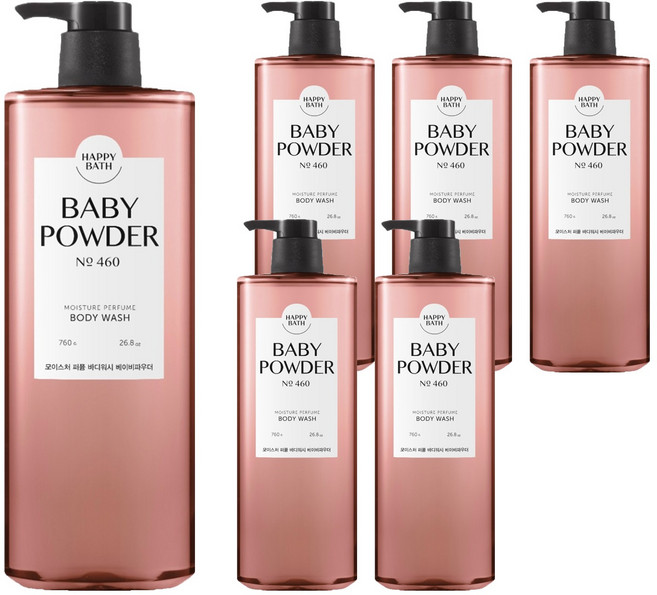 해피바스 모이스처 퍼퓸 바디워시 베이비파우더 향, 760g, 6개