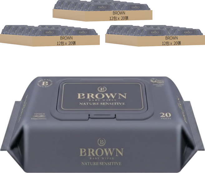 BROWN Nature Sensitive 嬰兒用濕紙巾 掀蓋式, 77gsm, 20張, 36包