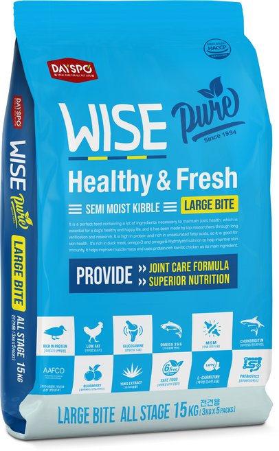 데이스포 전연령 강아지 와이즈 퓨어 라지 소프트사료, 오리, 15kg, 1개