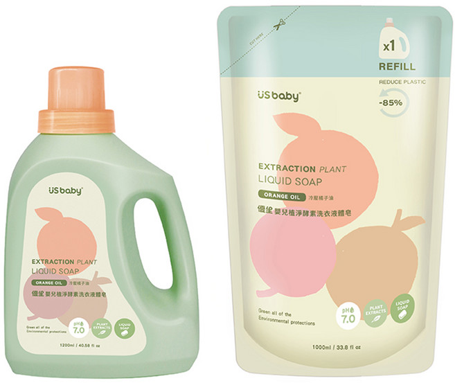 US baby 優生 嬰兒植淨酵素洗衣液體皂組 添加植萃淨味因子 無添加磷/苯/人工色素/螢光劑 不傷衣料, 2.2L, 1組