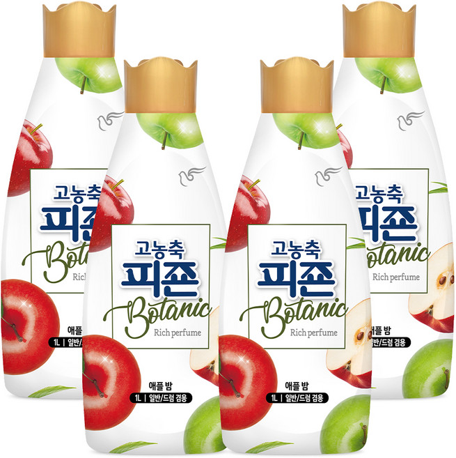 피죤 고농축 보타닉 섬유유연제 애플밤 본품, 1L, 4개