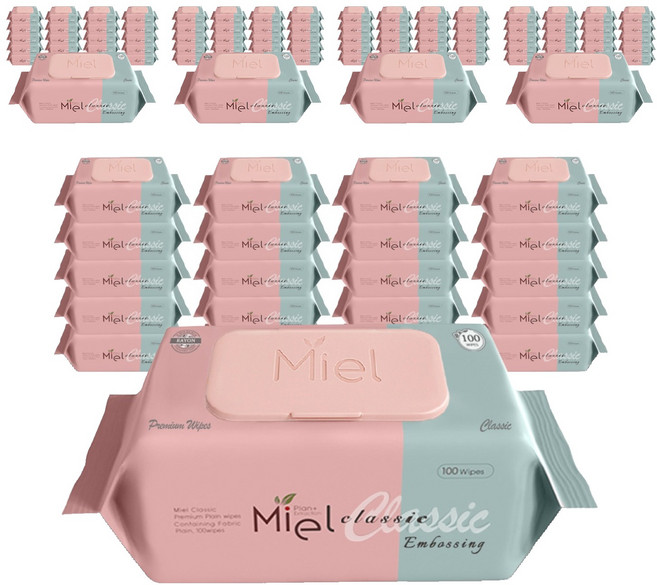 미엘 클래식 엠보싱 물티슈 캡형, 50g, 100매입, 100개