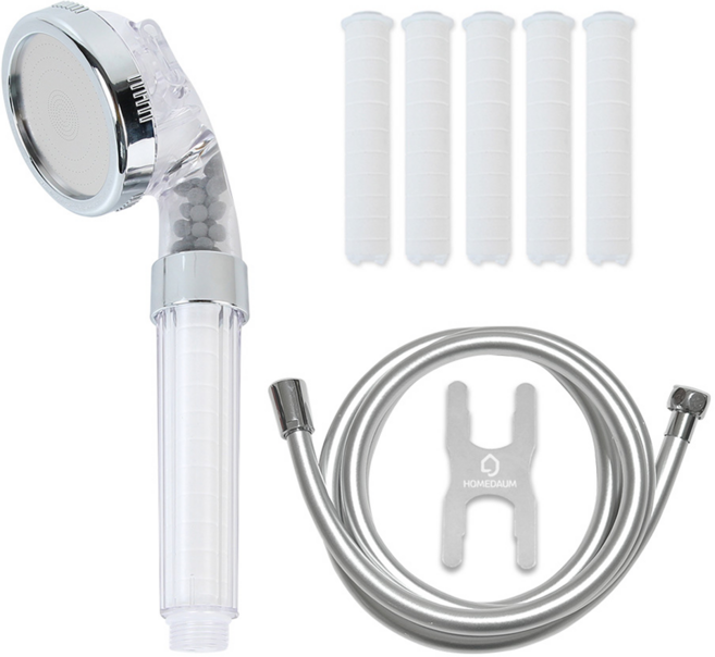 홈다움 3단조절 힐링스파 샤워기 + 필터 5p + 안꼬이는 말랑이 PVC 샤워호스 2m, 1개, 혼합색상