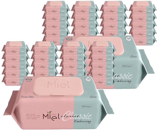 미엘 클래식 엠보싱 물티슈 캡형, 50g, 100매, 40개