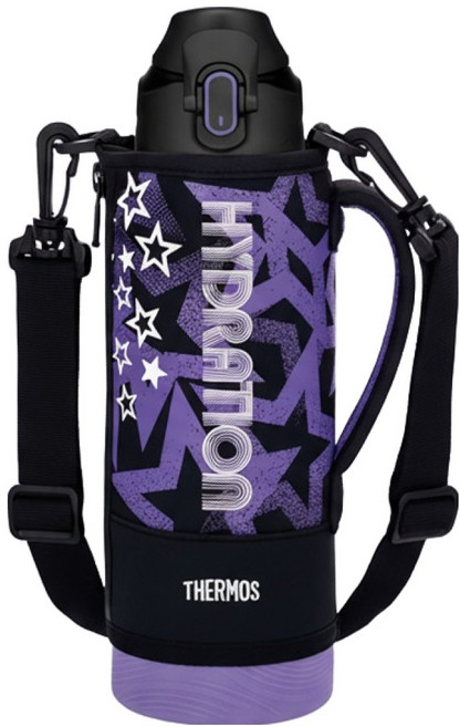 THERMOS 膳魔師 真空斷熱直飲彈蓋保冷運動水壺 FJS-1000F-BKPL, 1個, 1L, 黑色/紫色
