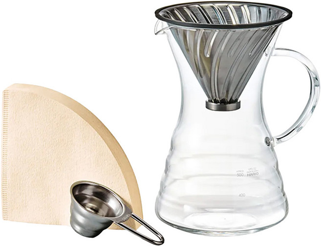 HARIO 好璃奧 v60白金金屬濾杯咖啡壺組 1~2杯 vpd-02hsv, 1入