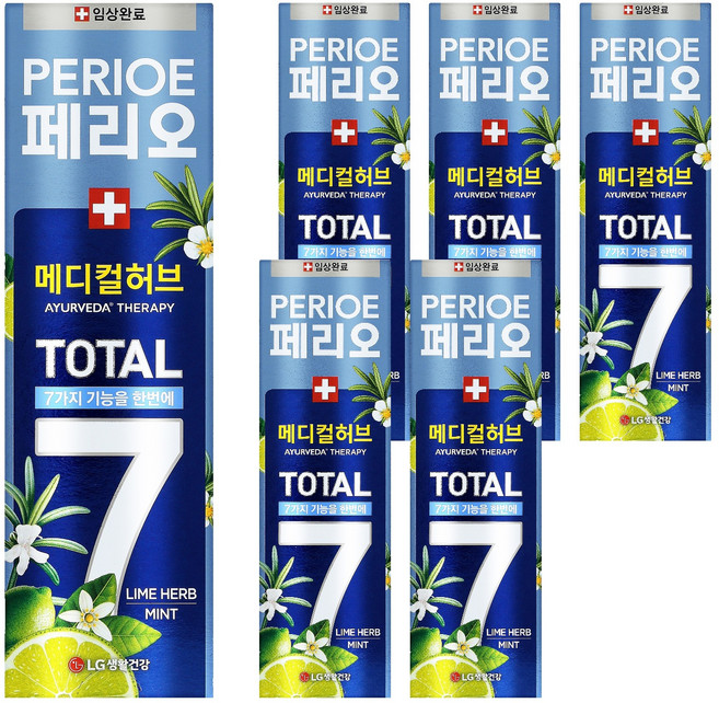 페리오 토탈7 메디컬허브 치약 라임허브민트, 100g, 6개