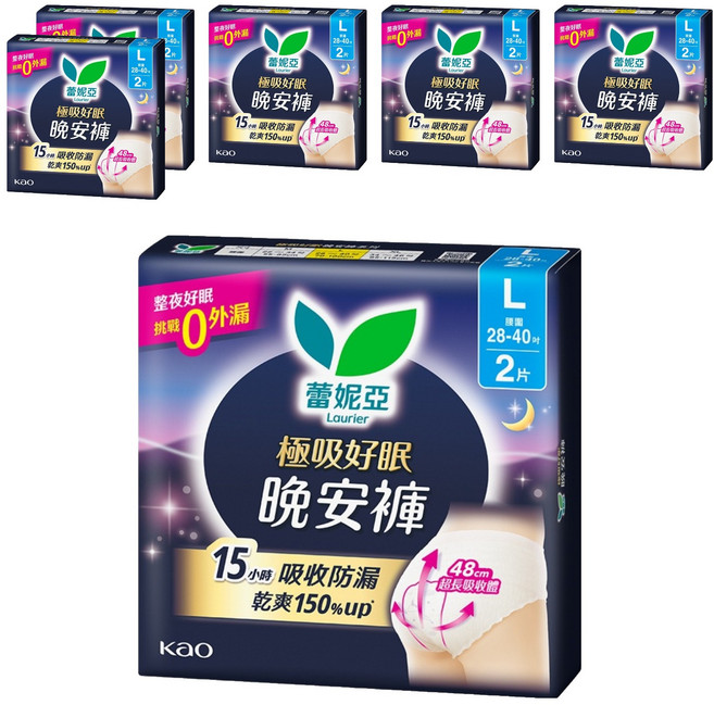 Laurier 蕾妮亞 台灣公司貨 極吸好眠 晚安褲型夜用衛生棉, M~L, 2片, 6包