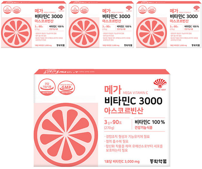 동화약품 메가 비타민C 3000 아스코르빈산, 270g, 4개