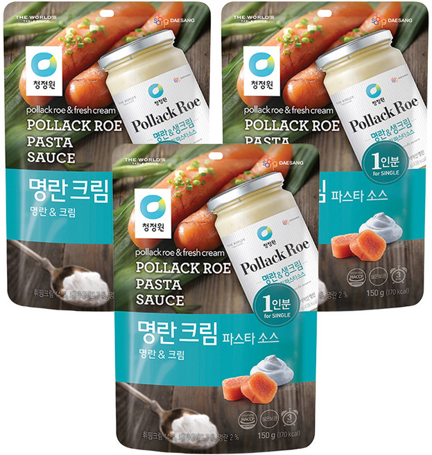 청정원 싱글 파우치 명란 크림 파스타 소스, 150g, 3개