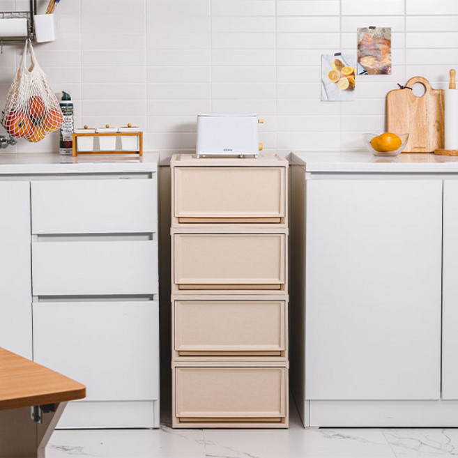 아이리스 국내생산 시스템 수납박스 슬라이딩 서랍장 BC-500, 베이지, 4개