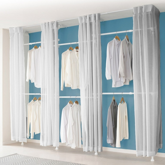 이지온 튼튼한 고정식 시스템 드레스룸 커튼 옷걸이 6단 행거 EO-S416, 그레이