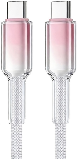 樂樂 冰晶頭快充線/彩色編織充電線 PD60W Type-C-Type-C, 灰白粉, 1個, 100cm