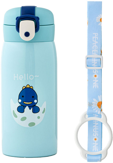 코코메이트 원터치 보온보냉 공룡 텀블러 스트랩세트, 블루, 350ml, 1개