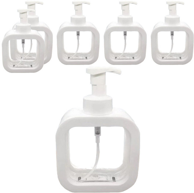 코어무역 투명 사각 대용량 디스펜서 거품형 500ml, 화이트, 6개