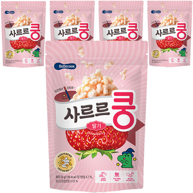 BEBECOOK 孩童脆米餅乾, 草莓口味, 23g, 5個