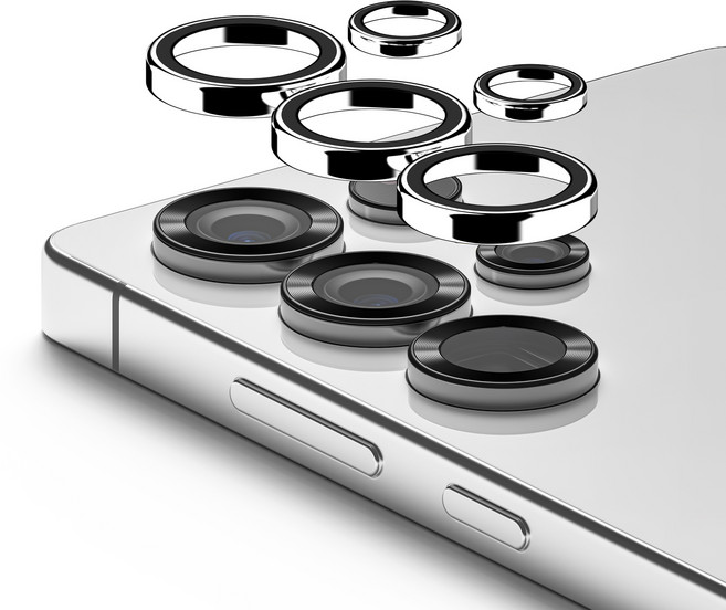 케이엠디자인 강화유리 메탈링 카메라 렌즈 보호필름 실버, 1세트