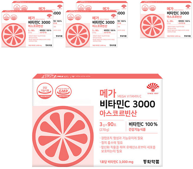 동화약품 메가 비타민C 3000 아스코르빈산, 270g, 6개